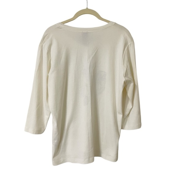 Olsen Europe Cream Floral Palm Tree Tee Large? Sequins 3/4 Sleeves Cotton - Picture 5 of 8